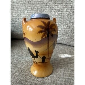 RARE Japanese Lusterware Handled Cabinet Vase with Hand Painted Egyptian Scene